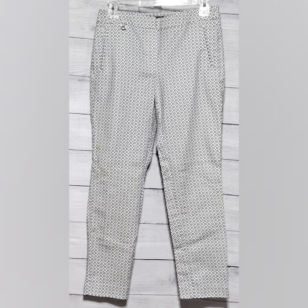 Adrianna Papell Ankle Pants Sz 4 White Black Floral Geometric Pattern Print